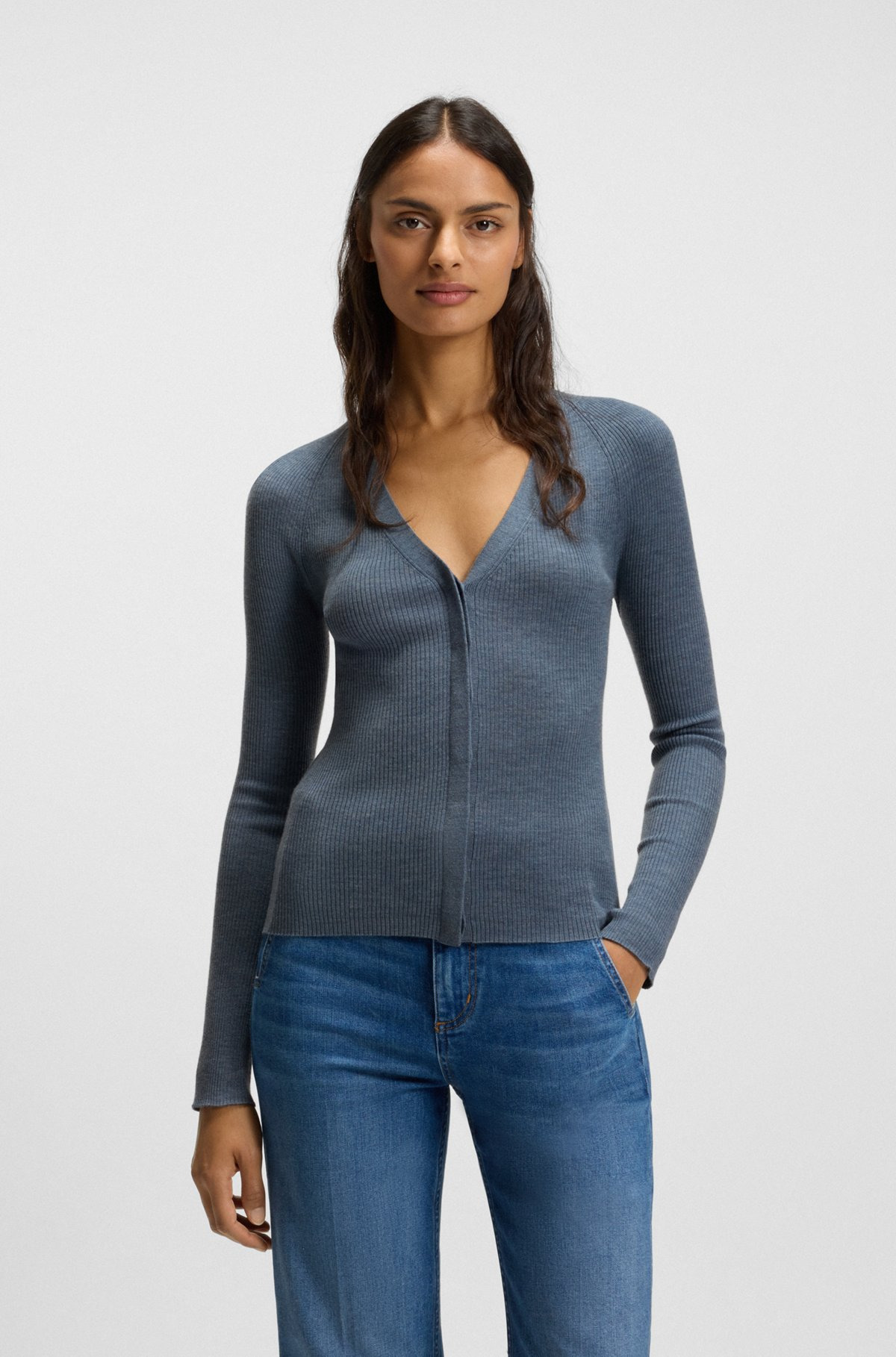 CONCEALED-CLOSURE CARDIGAN IN SUPER-FINE MERINO WOOL - 2