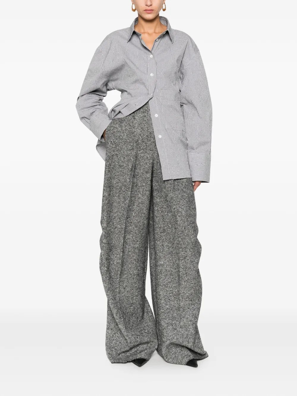 crushed checked shaped shirt - 2