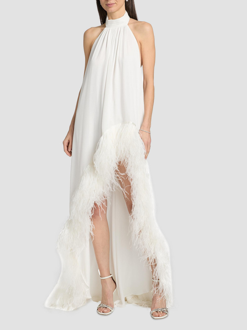 Women's Madeline Feather-Trim Halterneck Gown - White 3