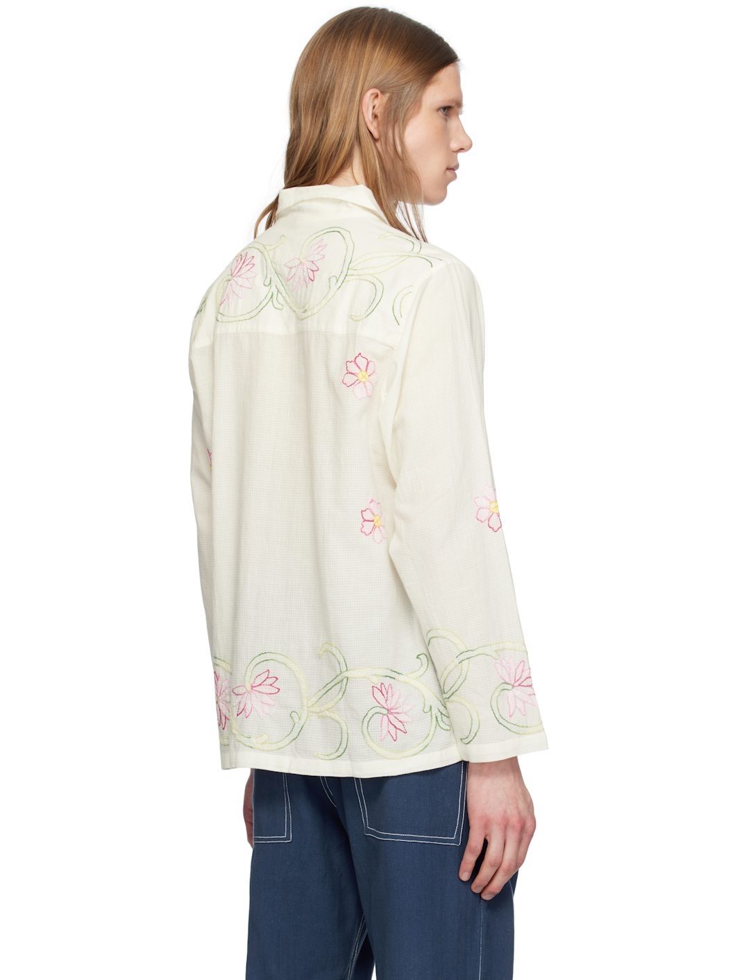 White Embroidered Floral Shirt - 3