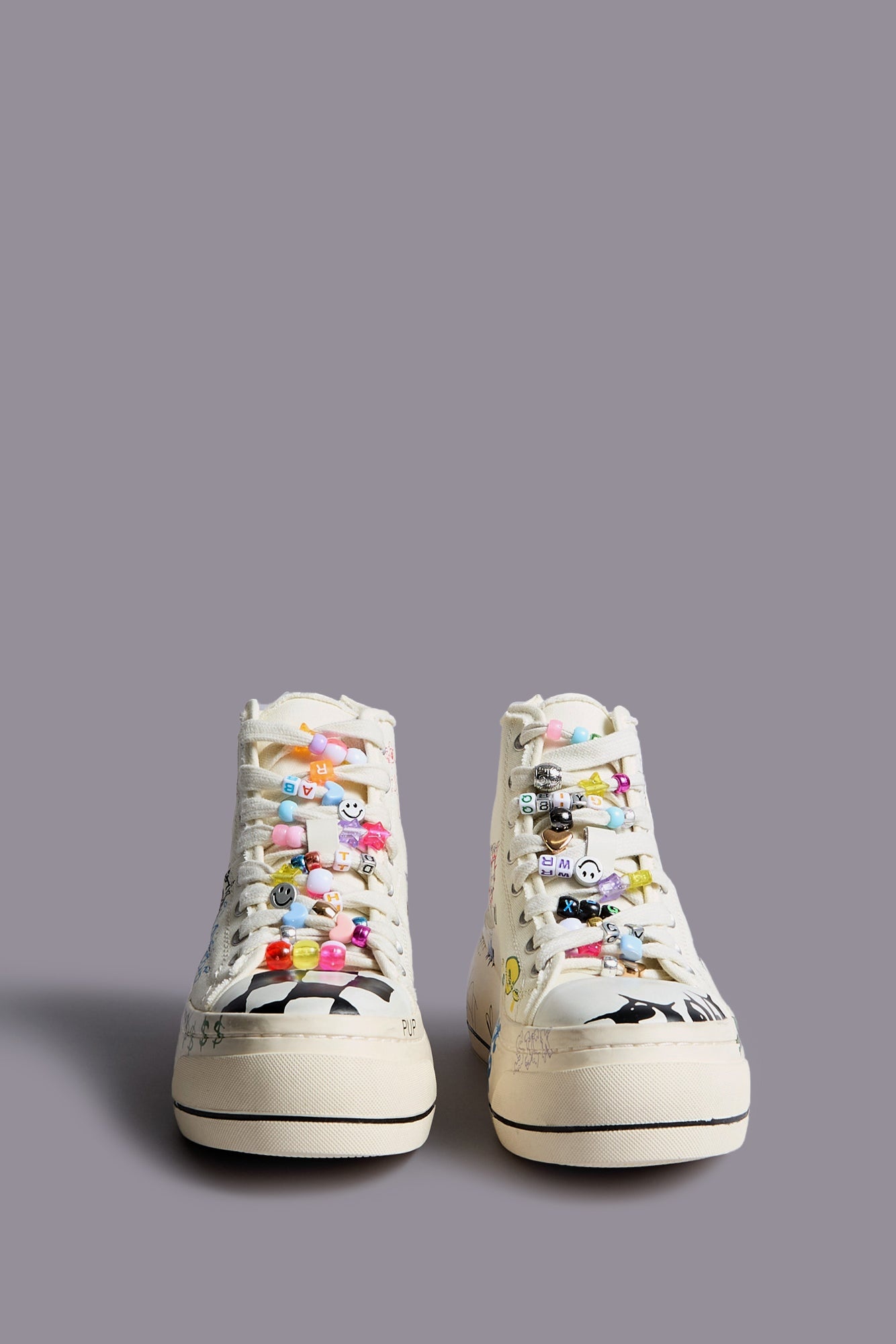 R13 KURT HIGH TOP SNEAKER - ECRU W/ SCRIBBLES - R13 | REVERSIBLE