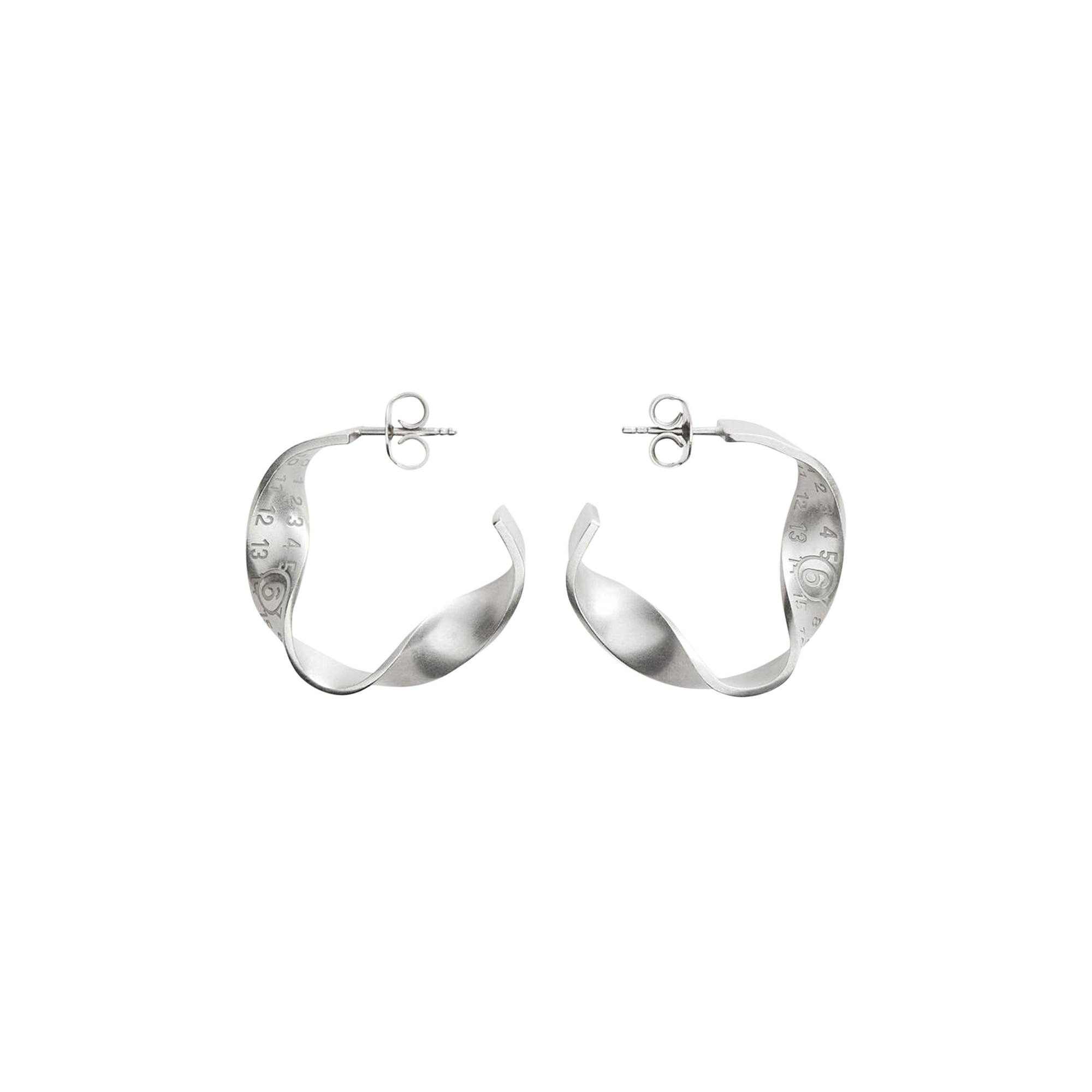 MM6 Maison Margiela Metal Brass Twisted Earrings With Logo 'Brushed Silver/Palladio Burattato' - 3