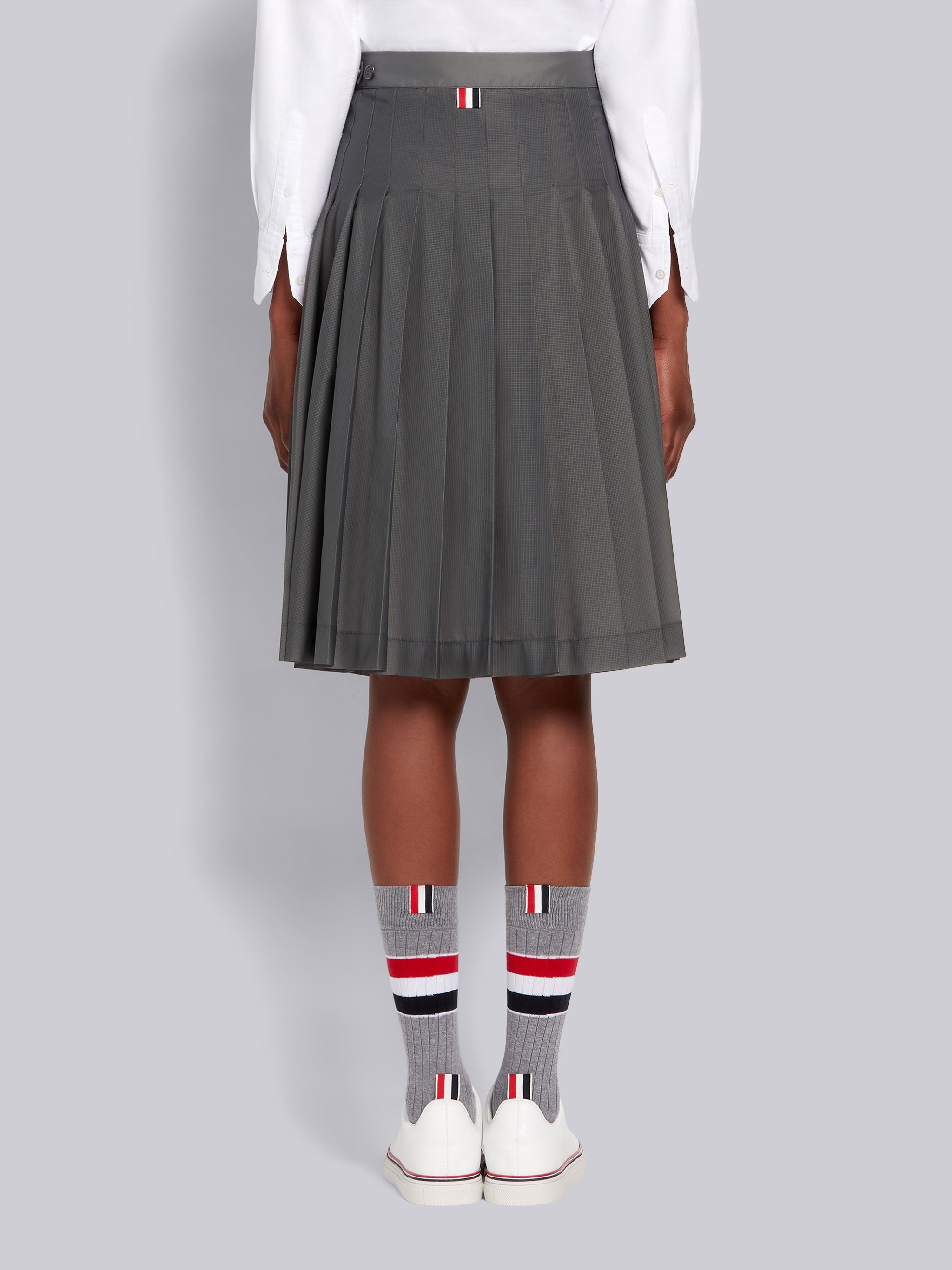Silver Sheer Ripstop Cargo Pocket Knee Length Pleated Skirt - 3