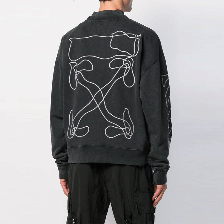 Men's Off-White Classic Stripe Logo Printing Pullover Black OMBA035F19E300111001 - 3