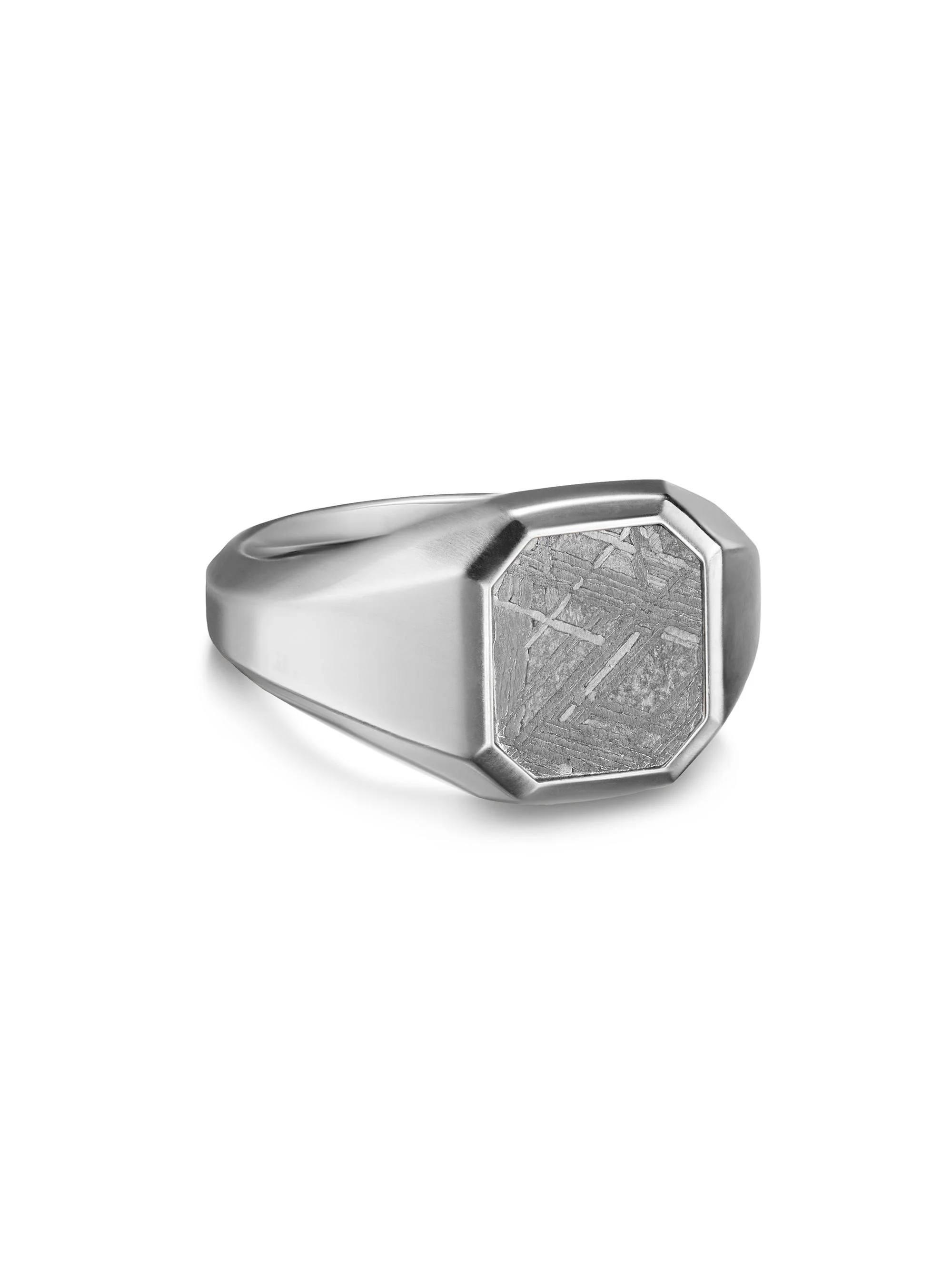 Men's Streamline Signet Ring in Sterling Silver - Meteorite - 1