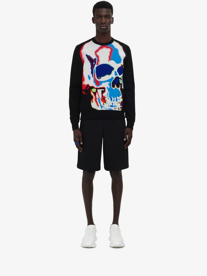 Men's Solarised Skull Jacquard Jumper in Black/multicolor - 2