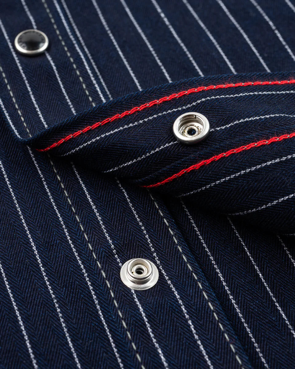 IHSH-424-IND 8.5oz Herringbone Stripe Western Shirt - Indigo - 6