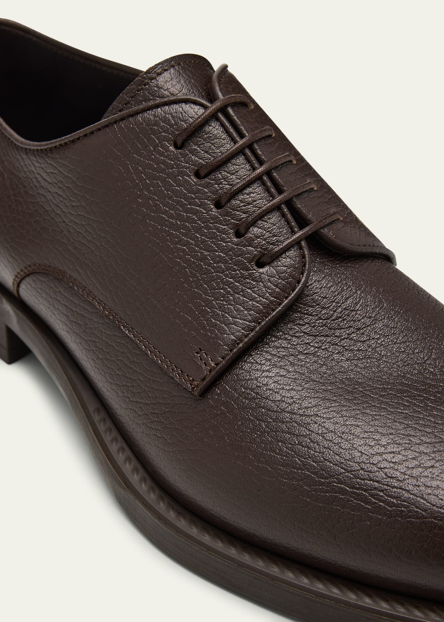 Mens Grained Calf Leather Rubber-Sole Derby Shoes - 4