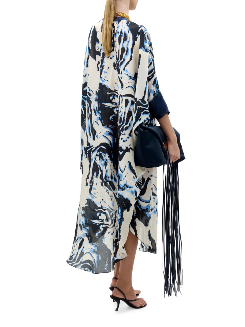 Women's Elea Marbleized Silk Tunic - Deep Sea Abstract 3