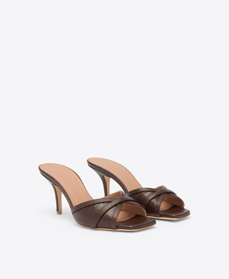 MALONE SOULIERS Perla 70 Dark Brown Embossed Leather Sandals outlook