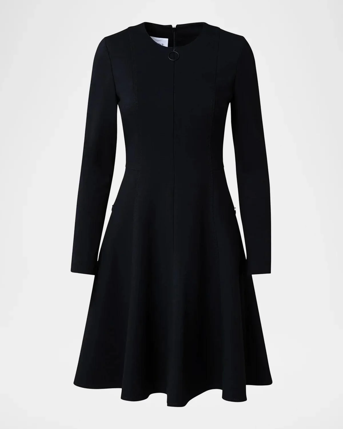 Long-Sleeve Cotton Jersey Zip Front Mini Day Dress - 1