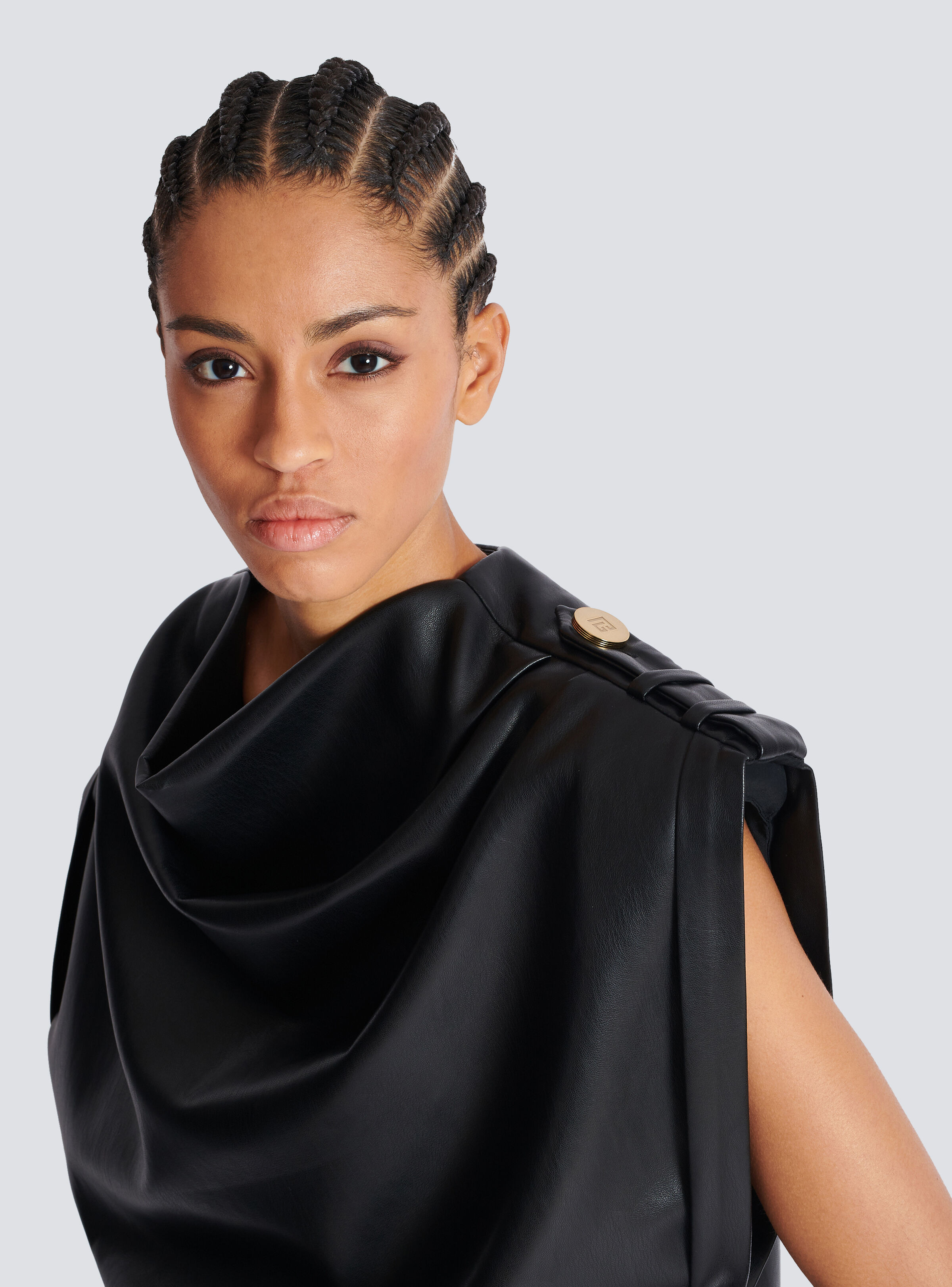 Faux leather draped top - 7
