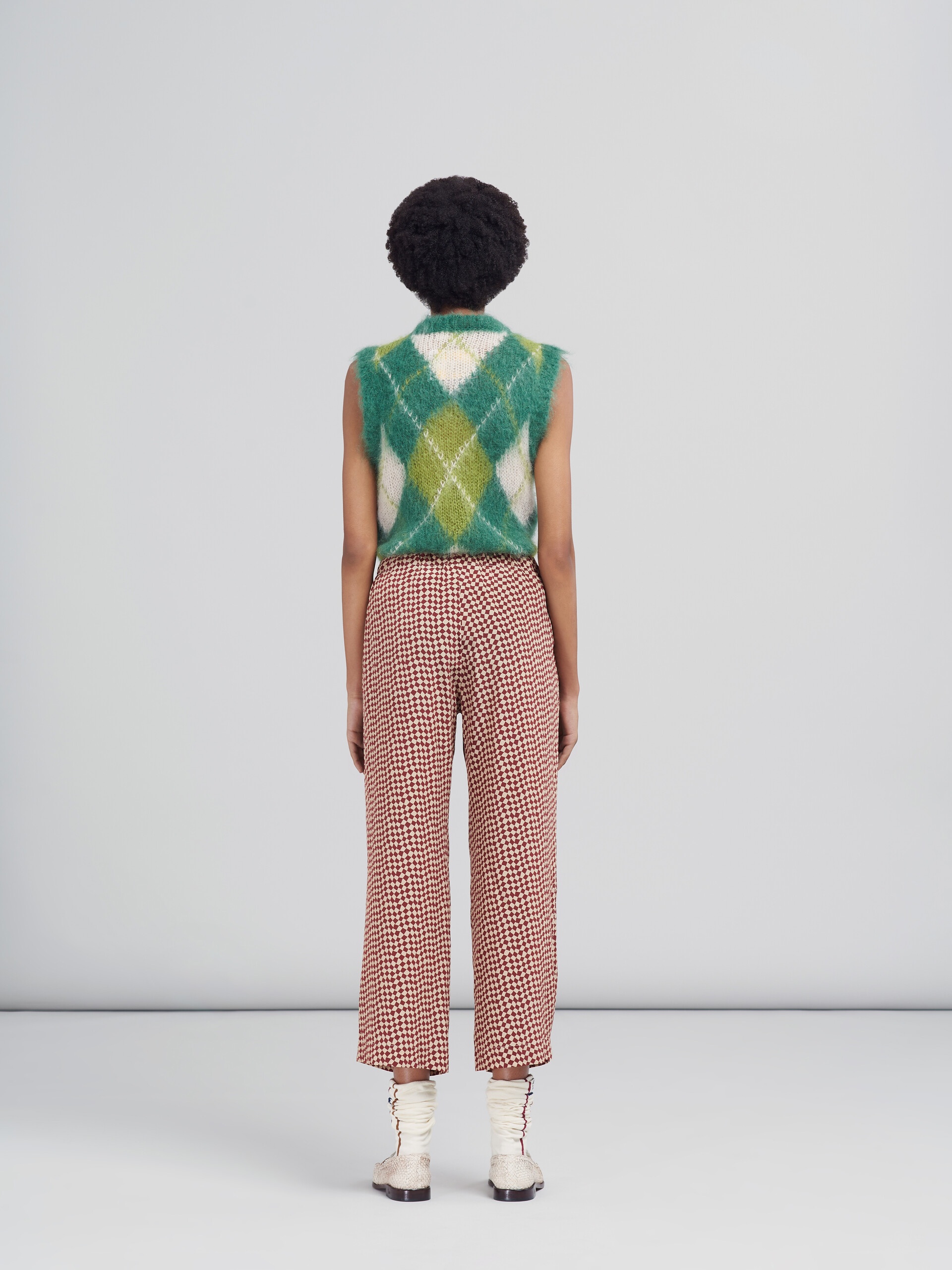 SMALL RHOMBUS PRINT SILK TROUSERS - 3