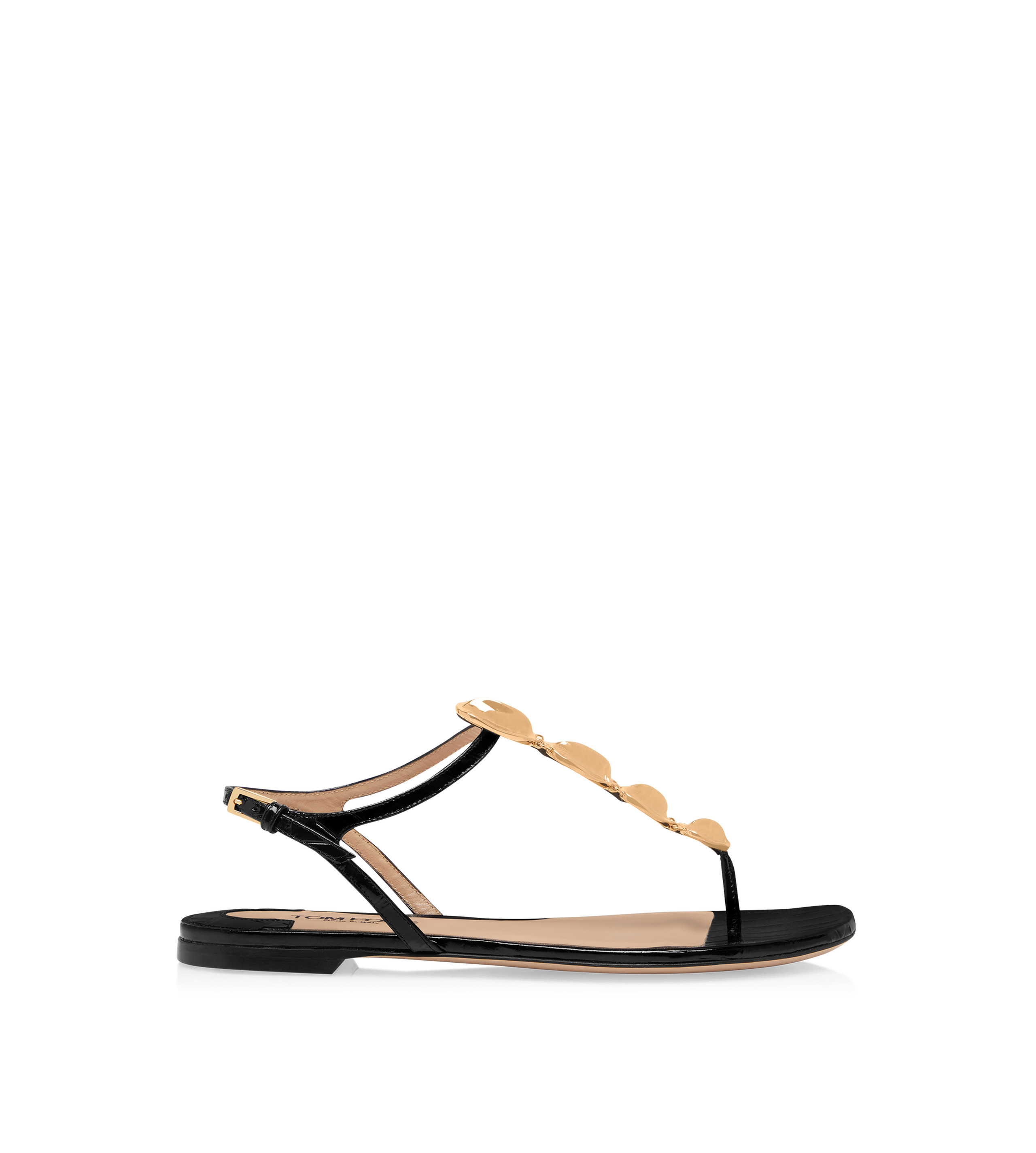 STAMPED CROC LEATHER TITAN T STRAP THONG SANDAL - 1