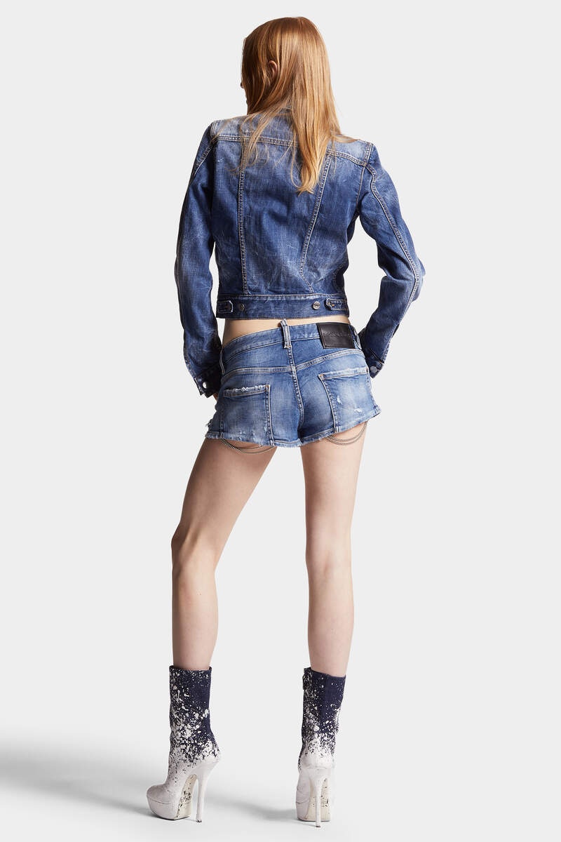 CHAIN MEDIUM BLUE WASH DENIM HOT-PANT - 4