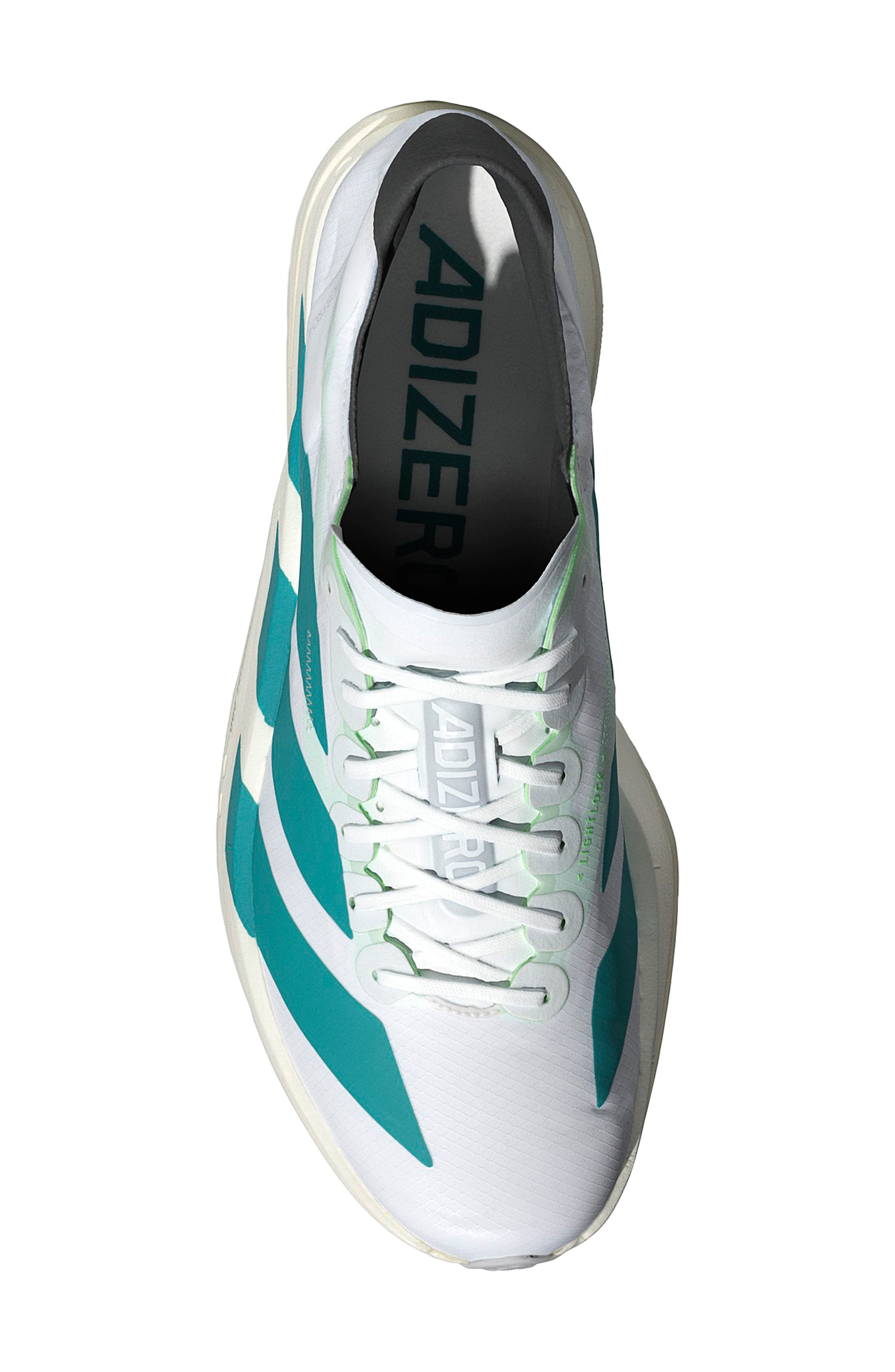 adidas Gender Inclusive Adios 9 Pro 4 Running Sneaker in White/Pure Teal/Carbon at Nordstrom - 4
