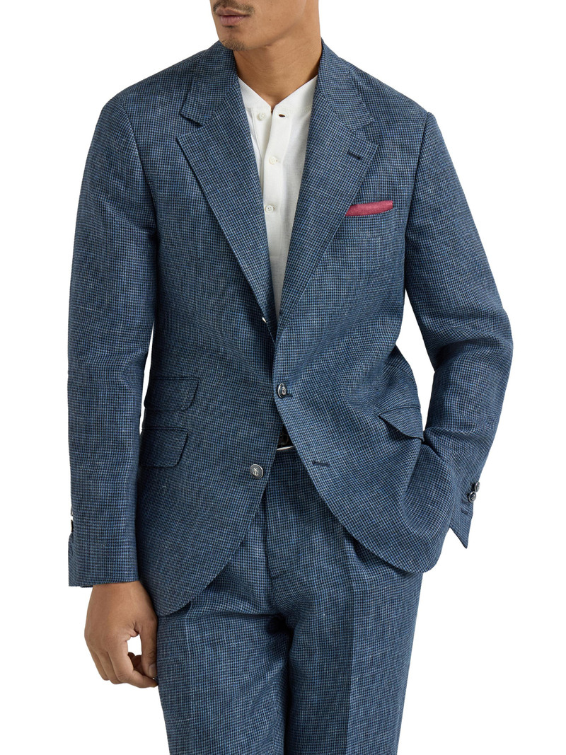 Men's Linen Houndstooth Deconstructed Cavallo Blazer with Metal Buttons - Denim 1