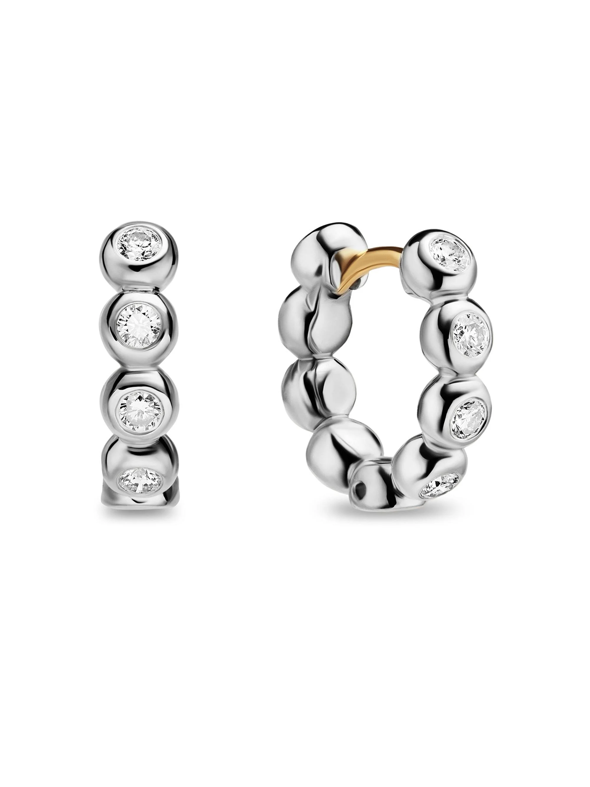 Women's Bezel Set Hoop Earrings in Sterling Silver with Diamonds, 13.4MM - Diamond - 1