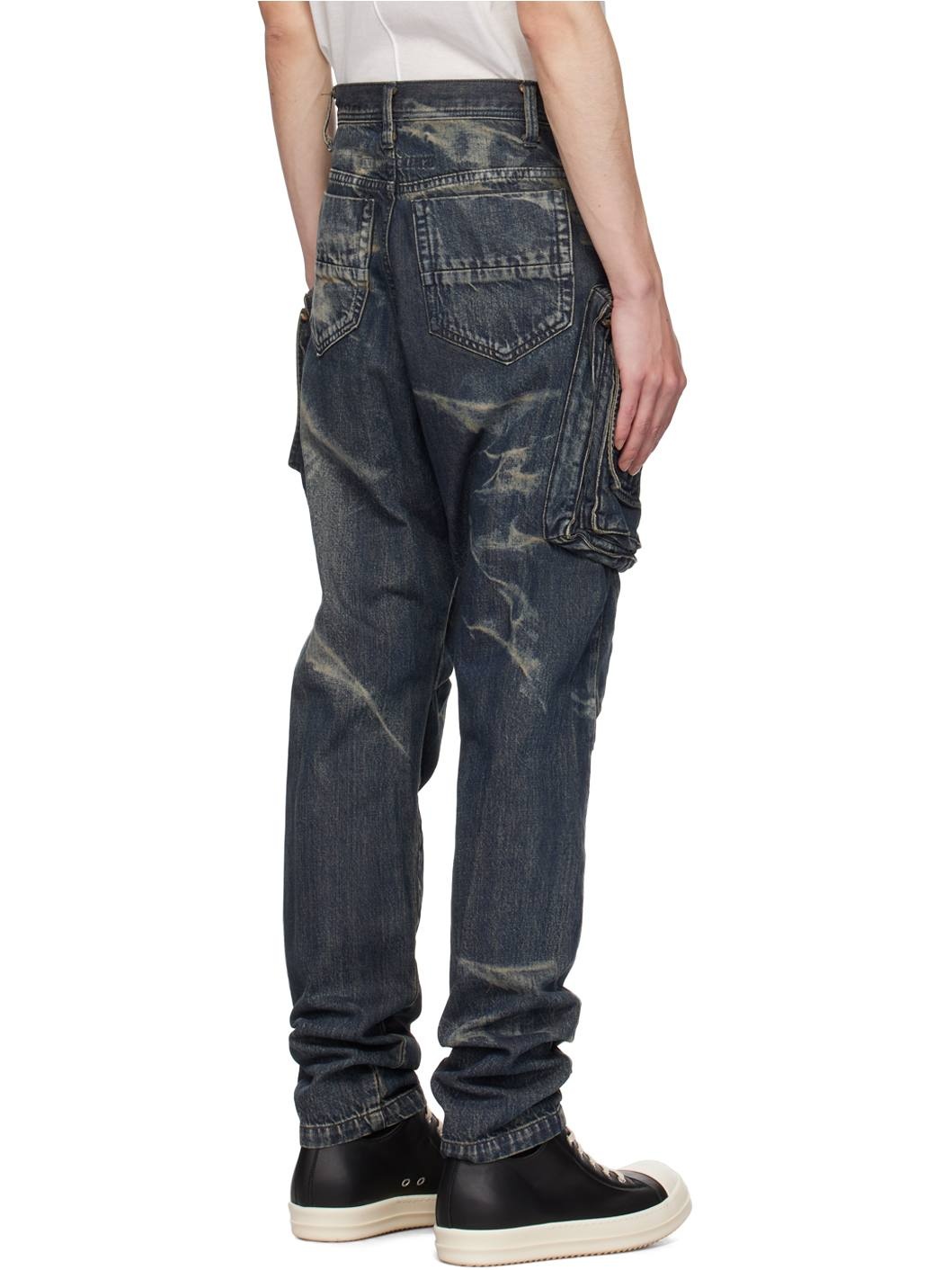Blue Bleached Denim Cargo Pants - 3