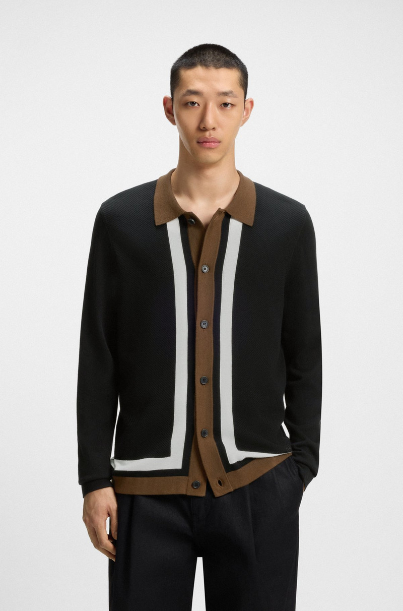 BUTTON-UP SWEATER WITH CONTRAST STRIPES 2