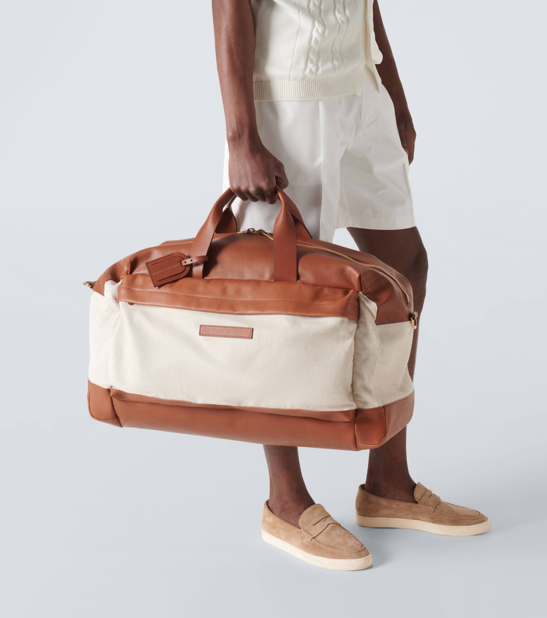 Leather-trimmed canvas duffel bag - 3