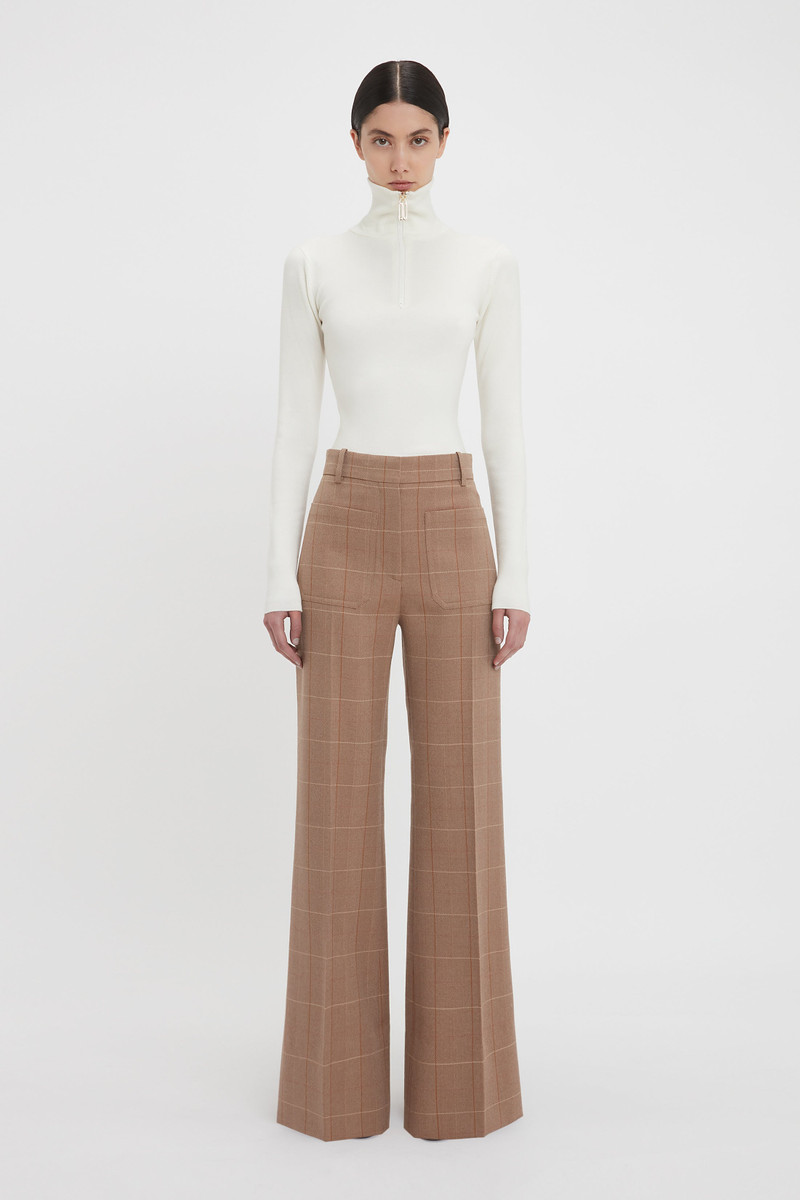 Victoria Beckham Alina Tailored Trouser In Camel-Multi Check outlook