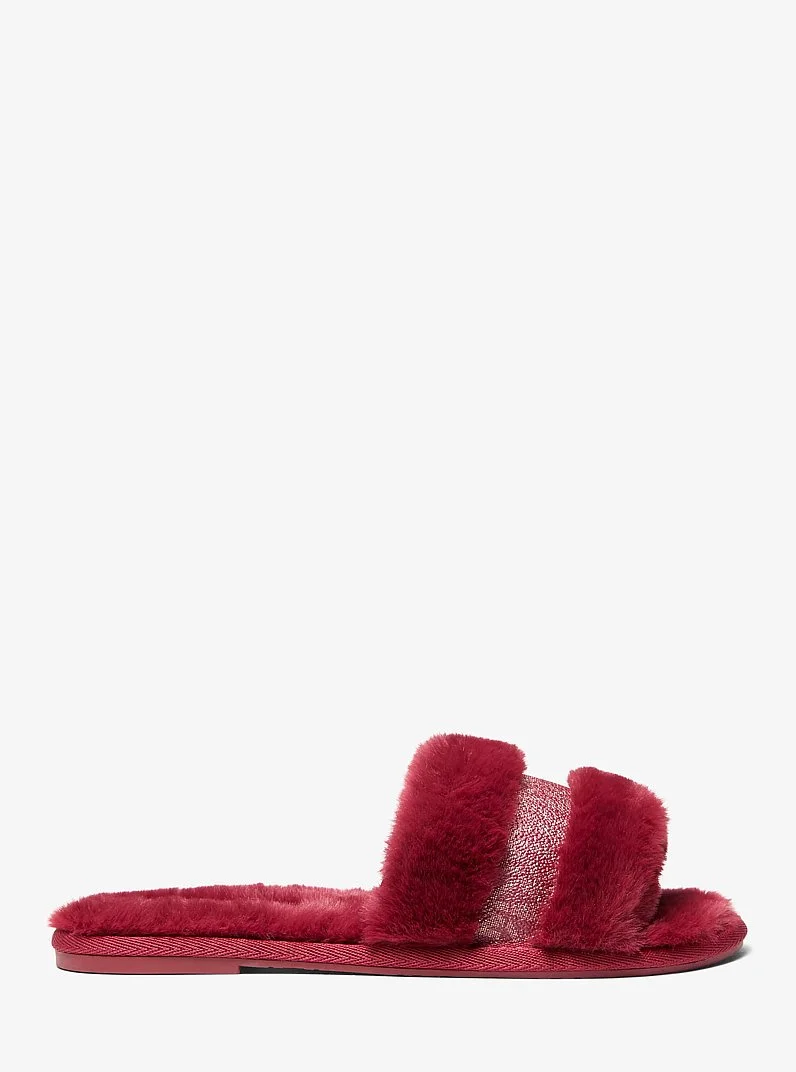Alexis Faux Fur and Metallic Signature Logo Slide Sandal - 1