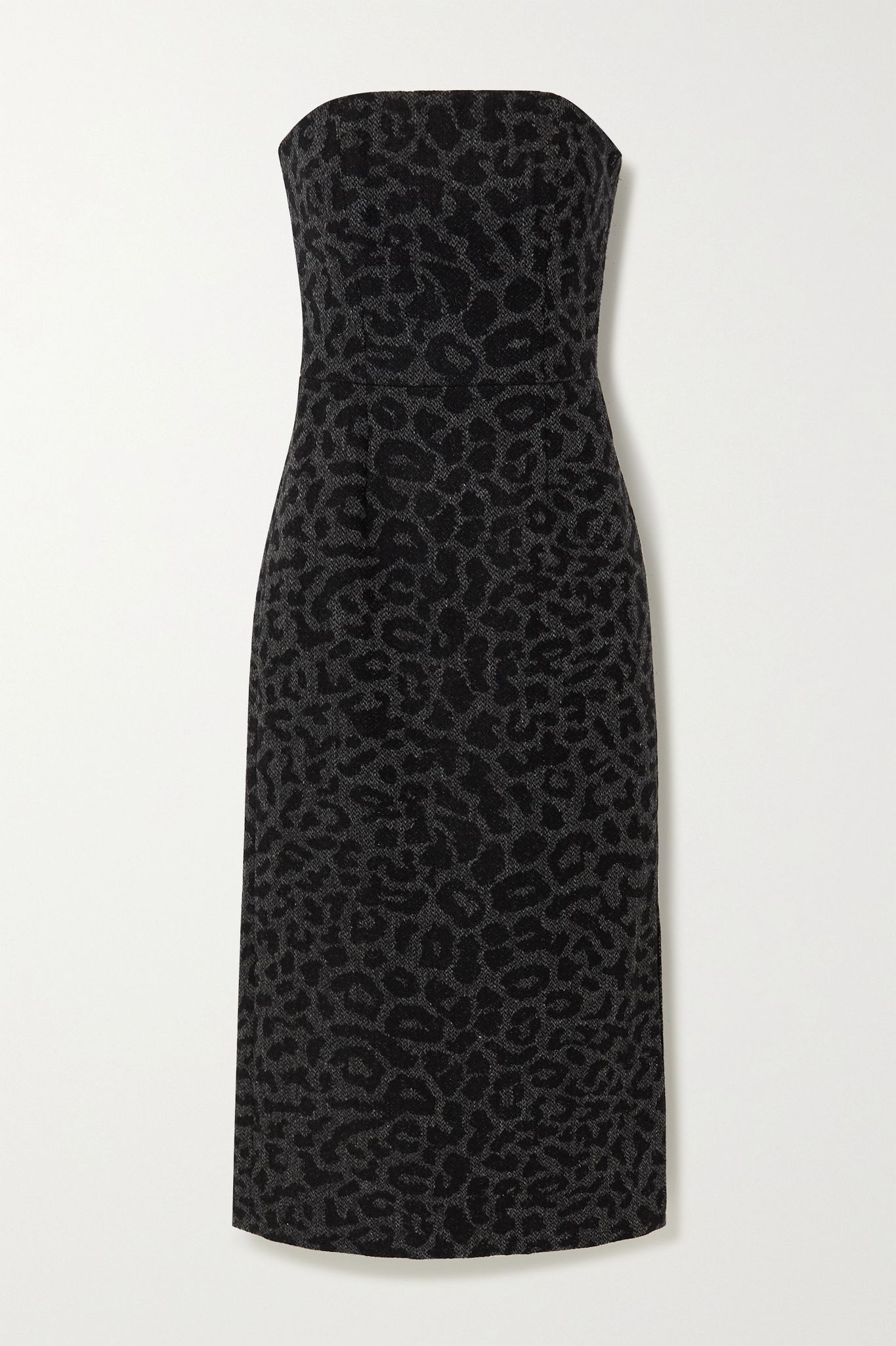 Strapless leopard-jacquard wool midi dress - 1