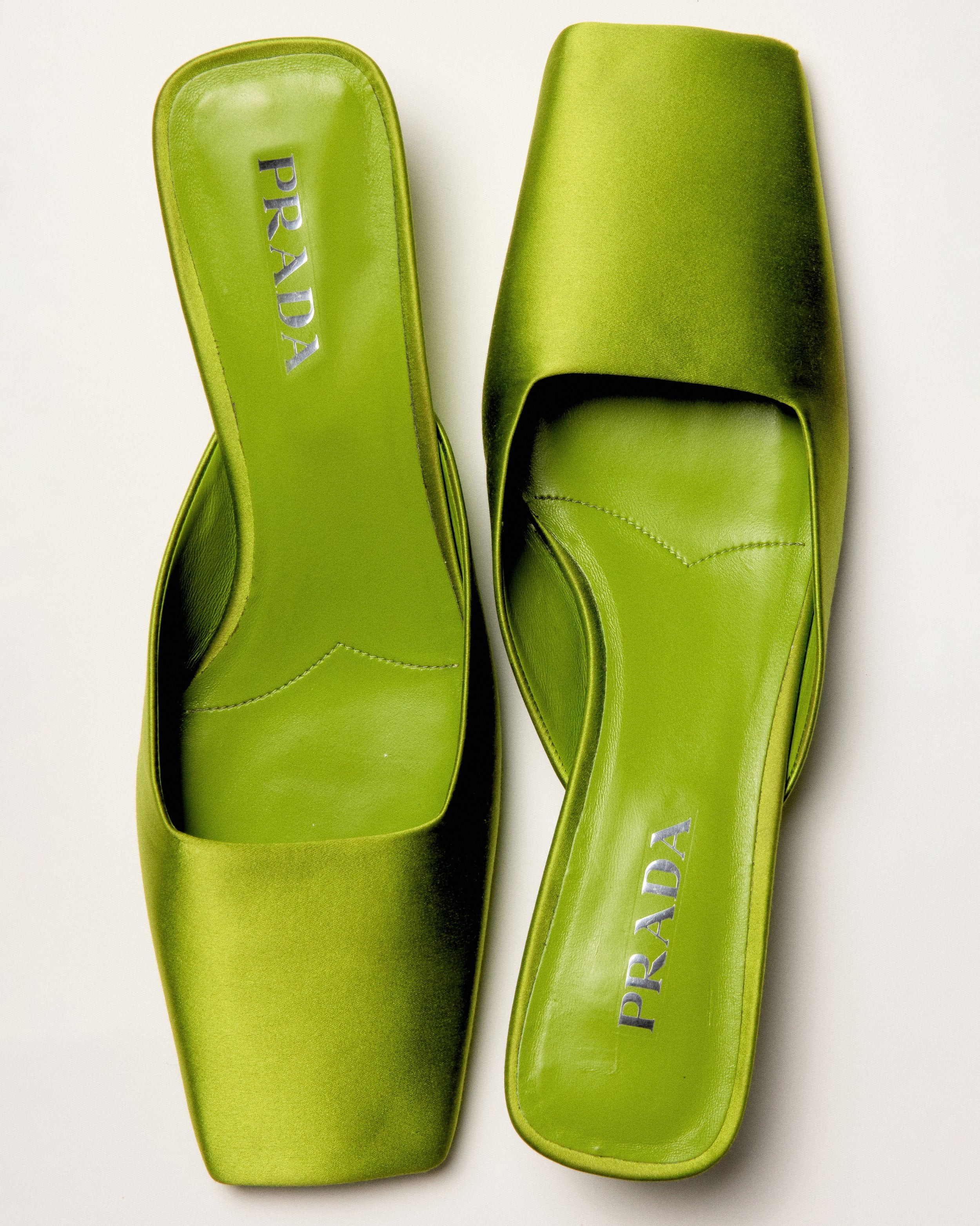 Green Satin Mules Loafers - 2