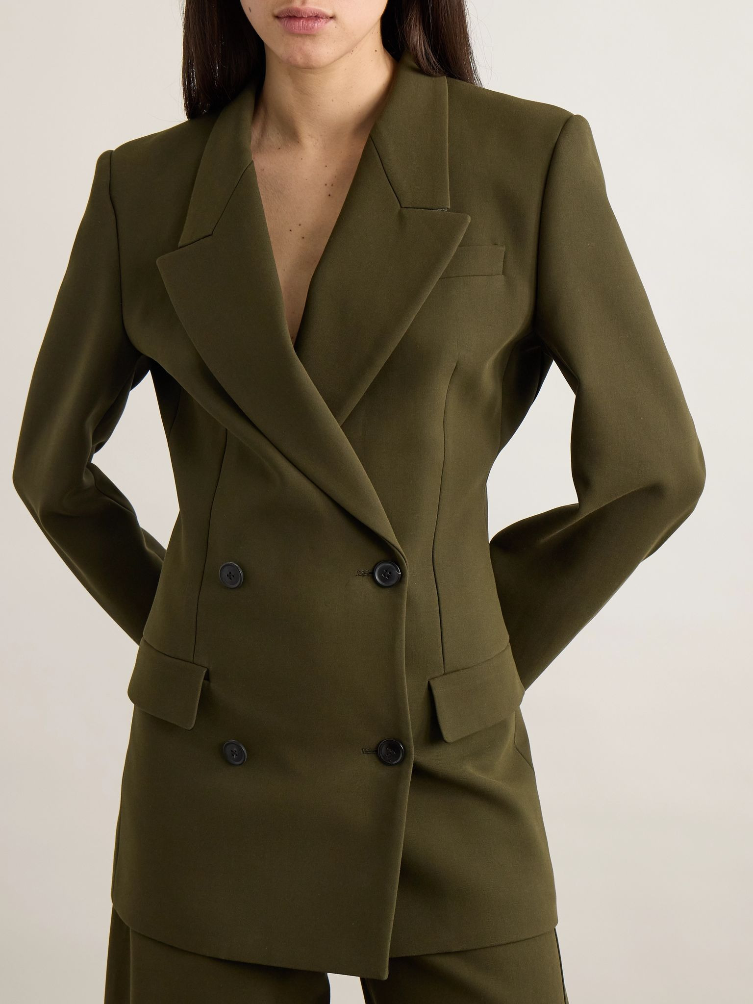 Double-breasted cotton-twill blazer Army green - 3