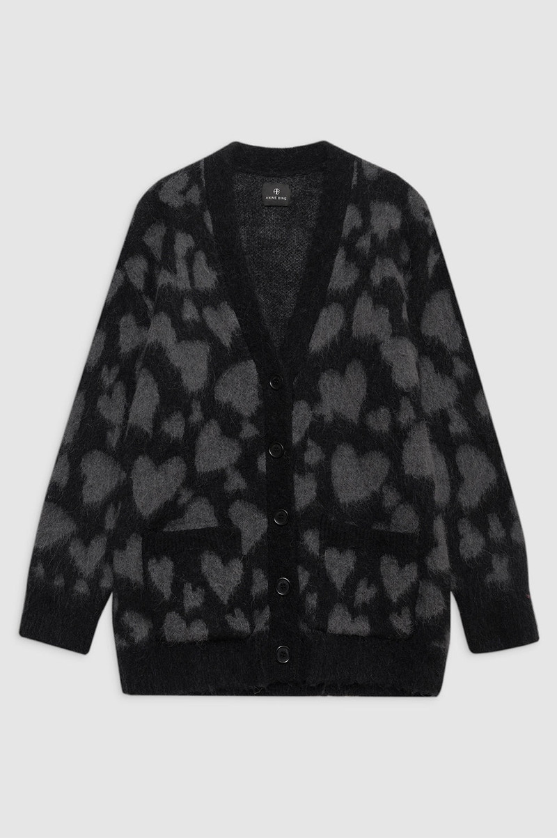 Banks Cardigan - Grey And Black Heart - 1