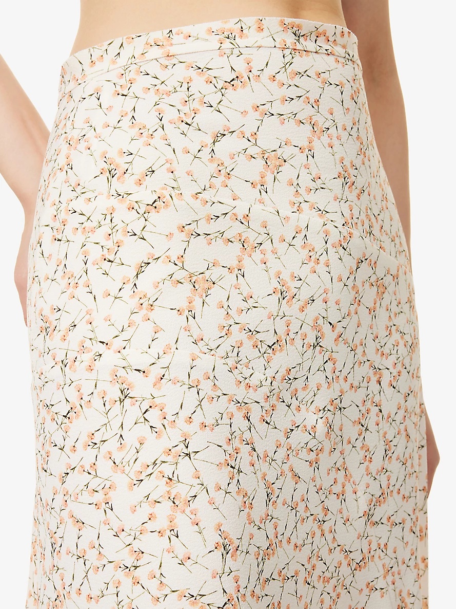 Spiral Seam floral crepe midi skirt - 5