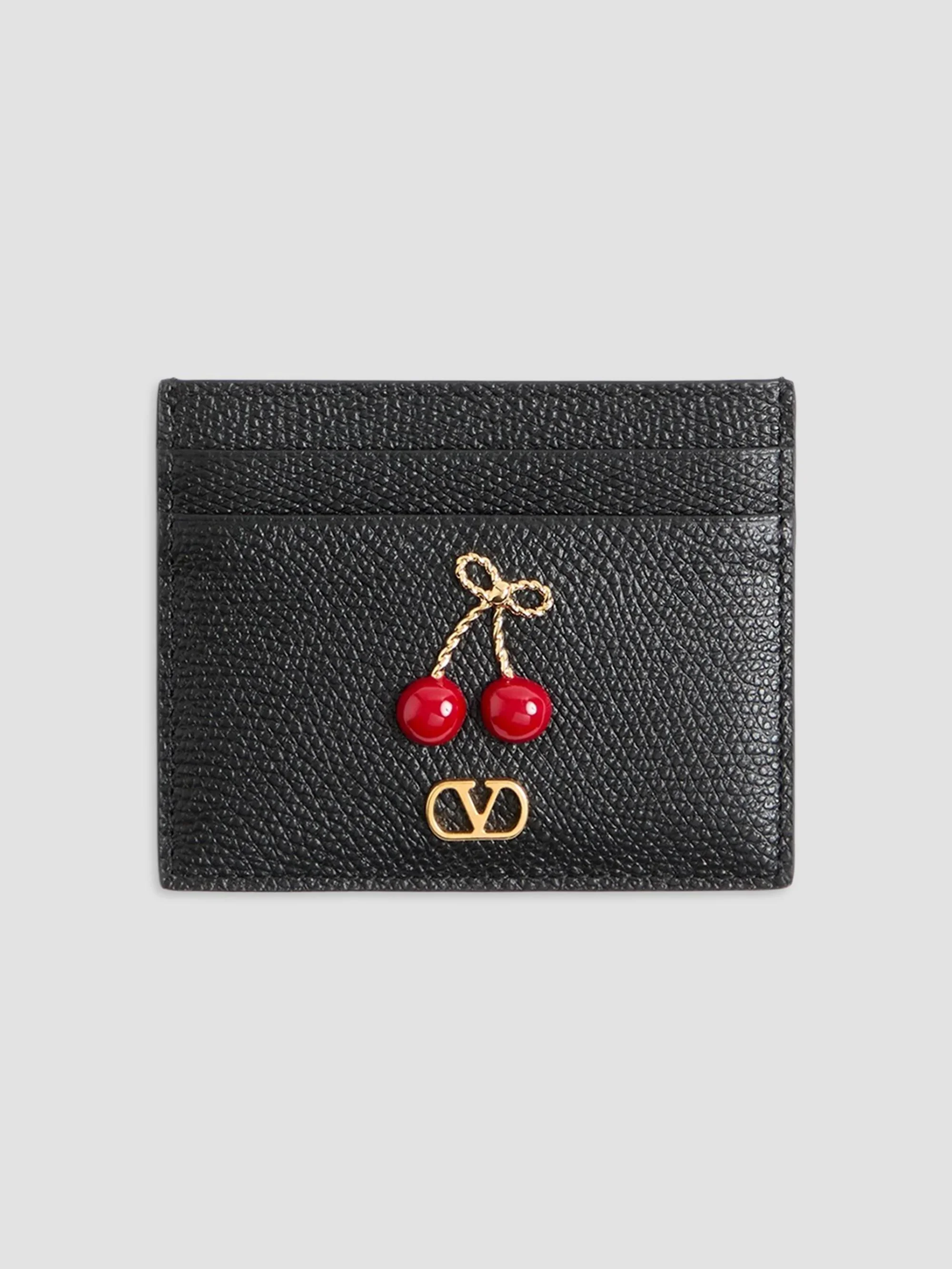 Women's Cherryfic Grainy Calfskin Cardholder - Black - 1