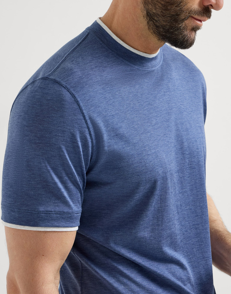 Silk and cotton jersey crew neck T-shirt with faux-layering 4