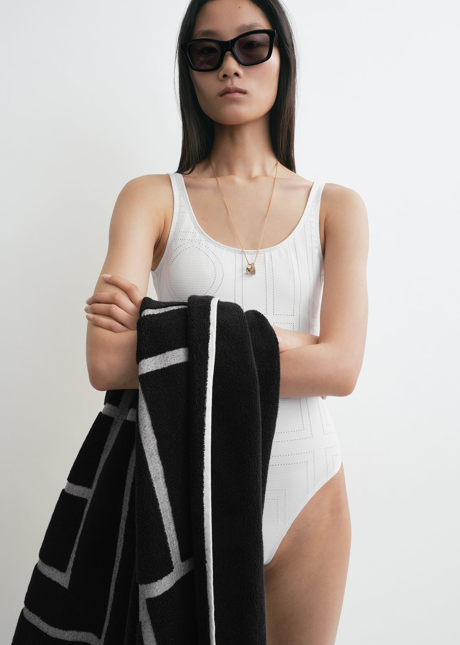 Monogram pointelle swimsuit white - 6