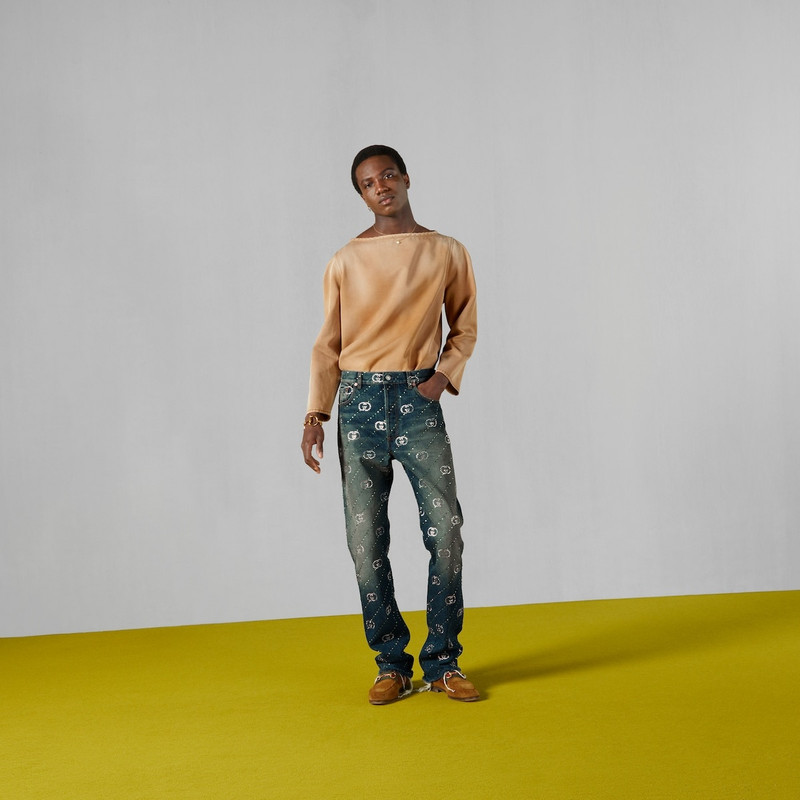 GUCCI Crystal Interlocking G denim pant outlook