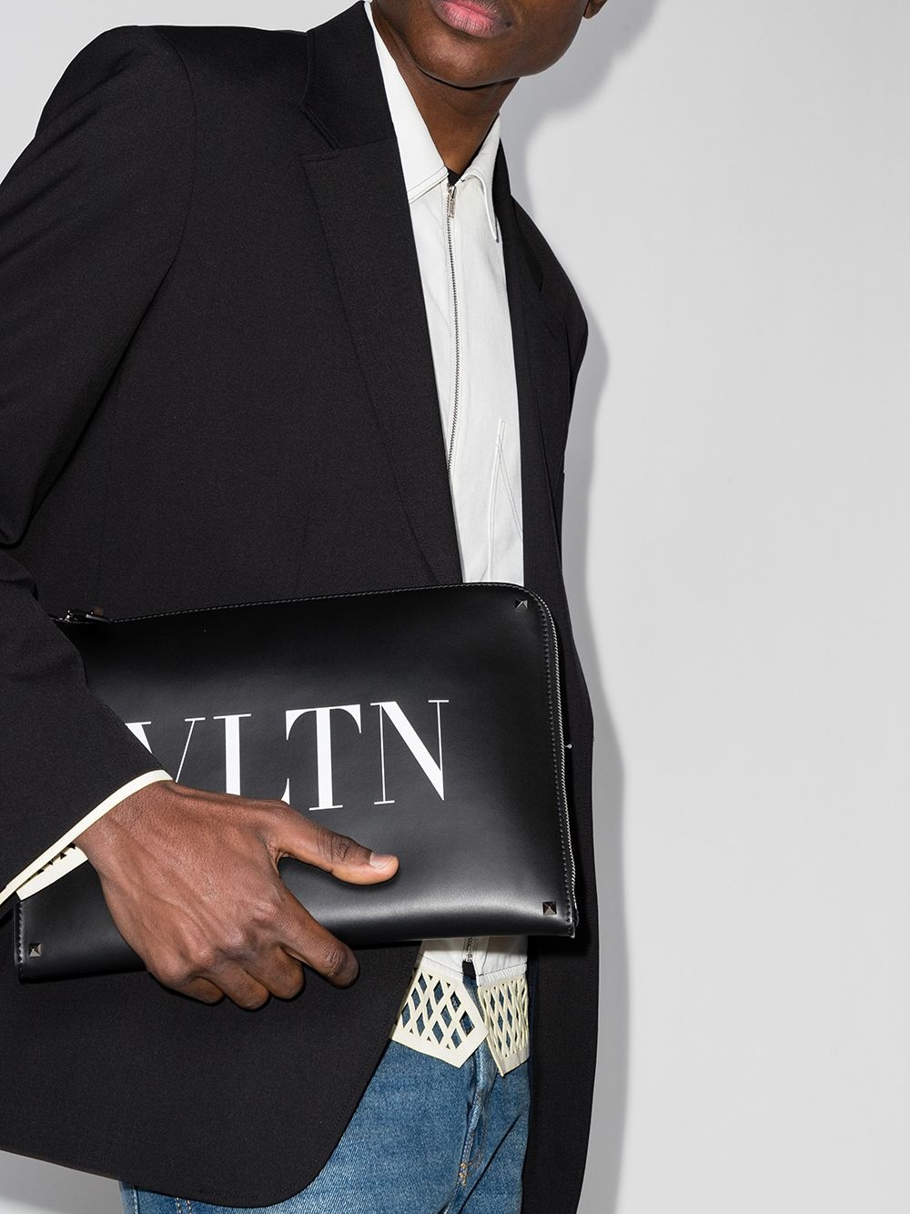 VLTN logo leather pouch - 2