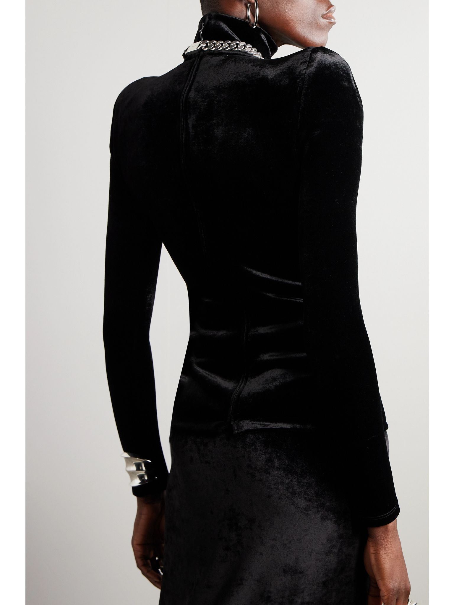 Stretch-velvet turtleneck top Black - 3