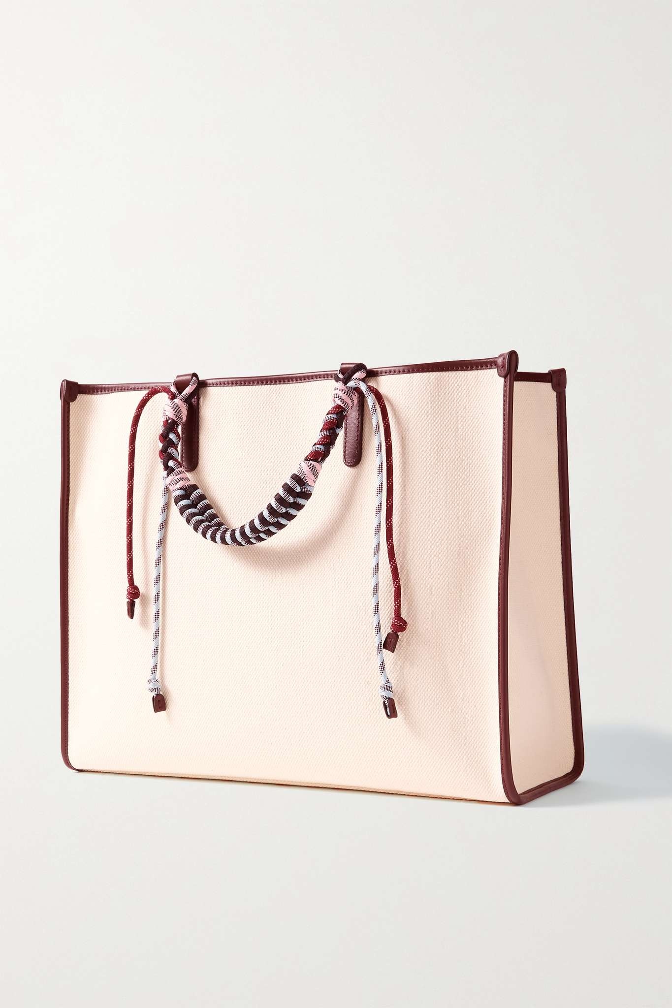 Globetrotter leather-trimmed embroidered canvas tote - 3