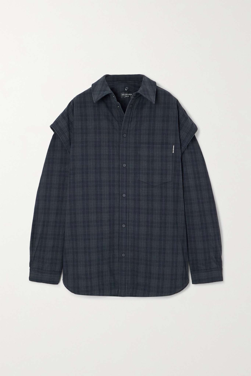 Convertible oversized padded checked cotton-flannel shirt - 1