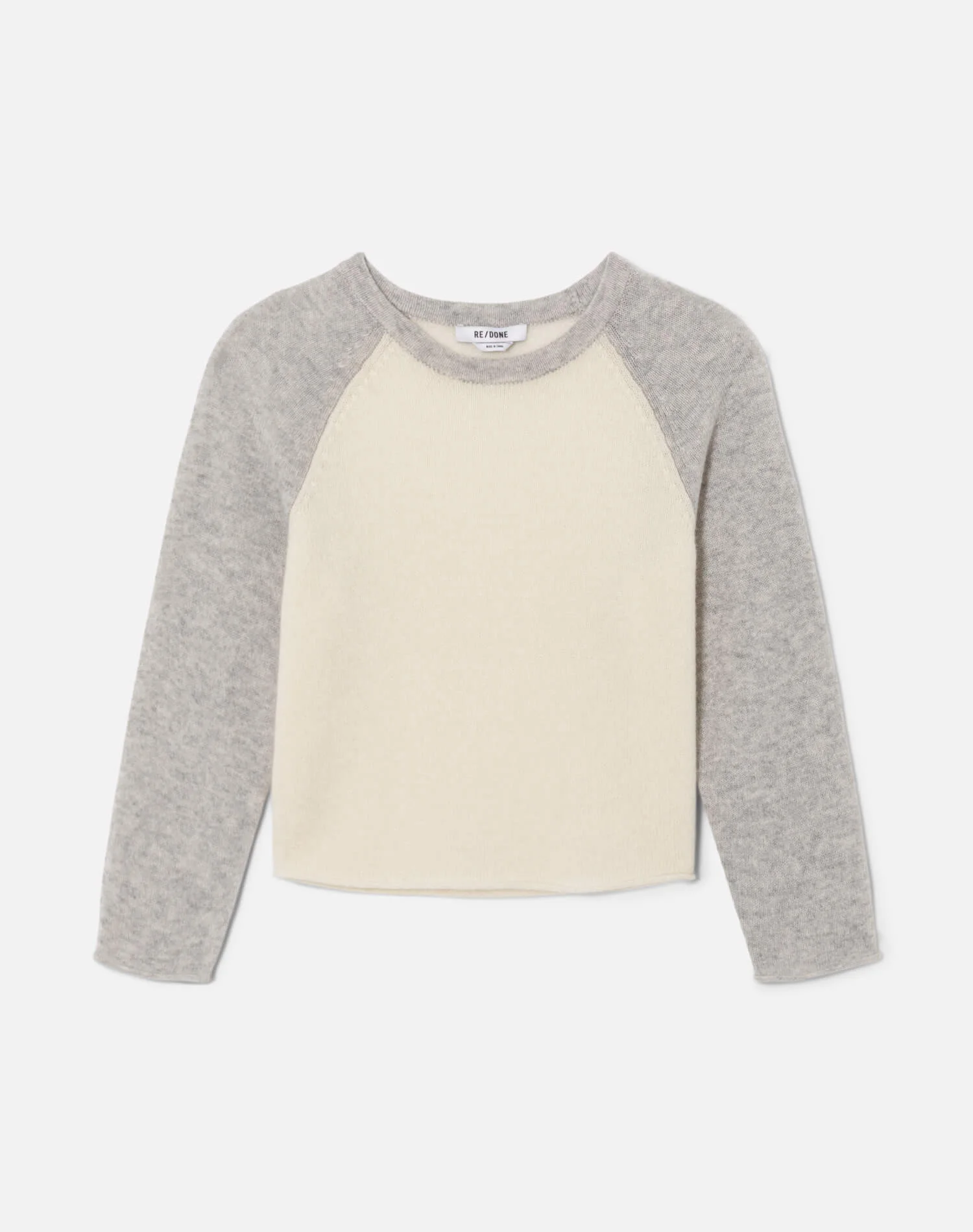 Featherweight Cashmere Baseball Raglan - Ivory/Light Heather Grey - 1