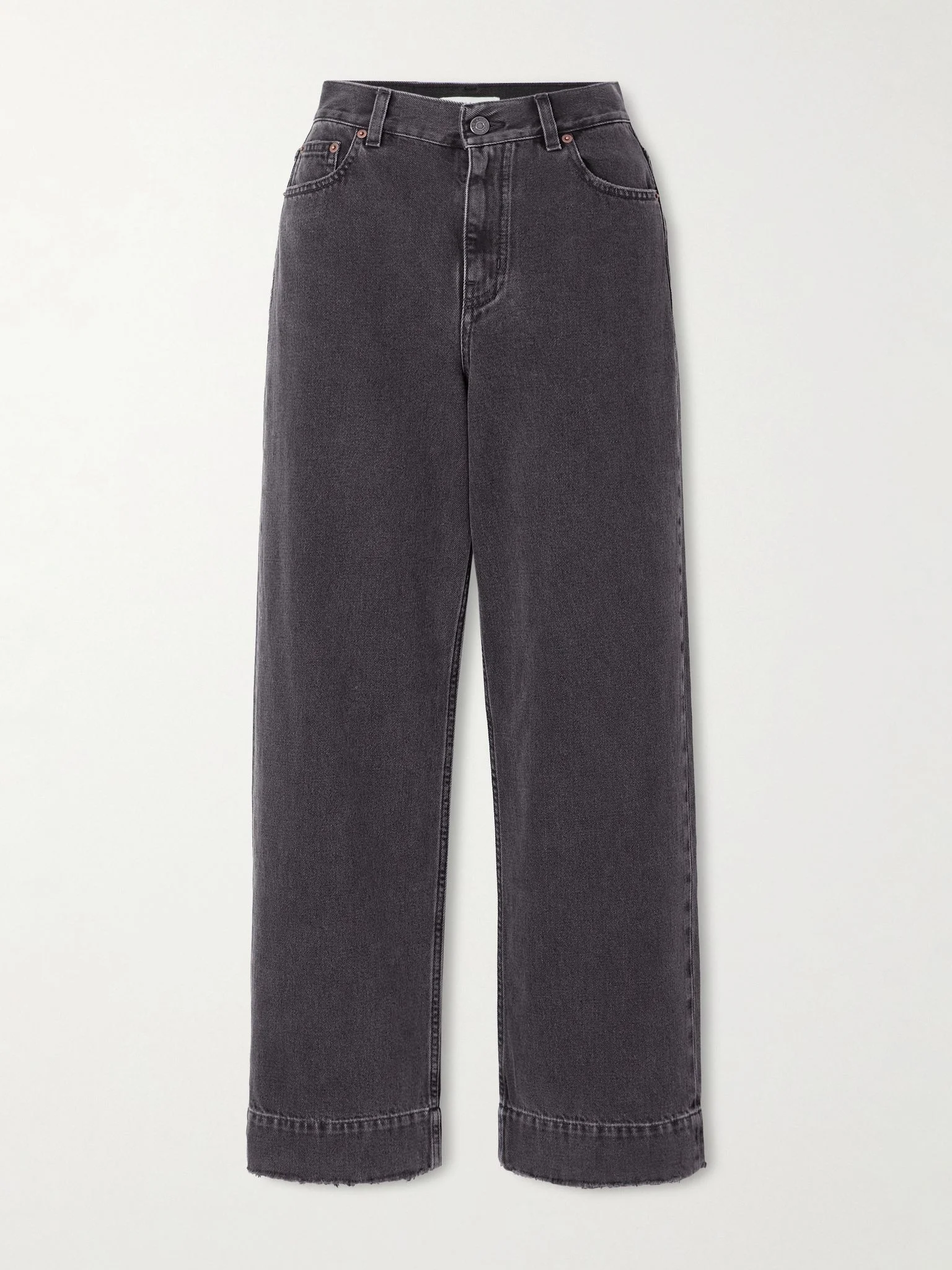 Frayed high-rise straight-leg jeans Dark denim - 1