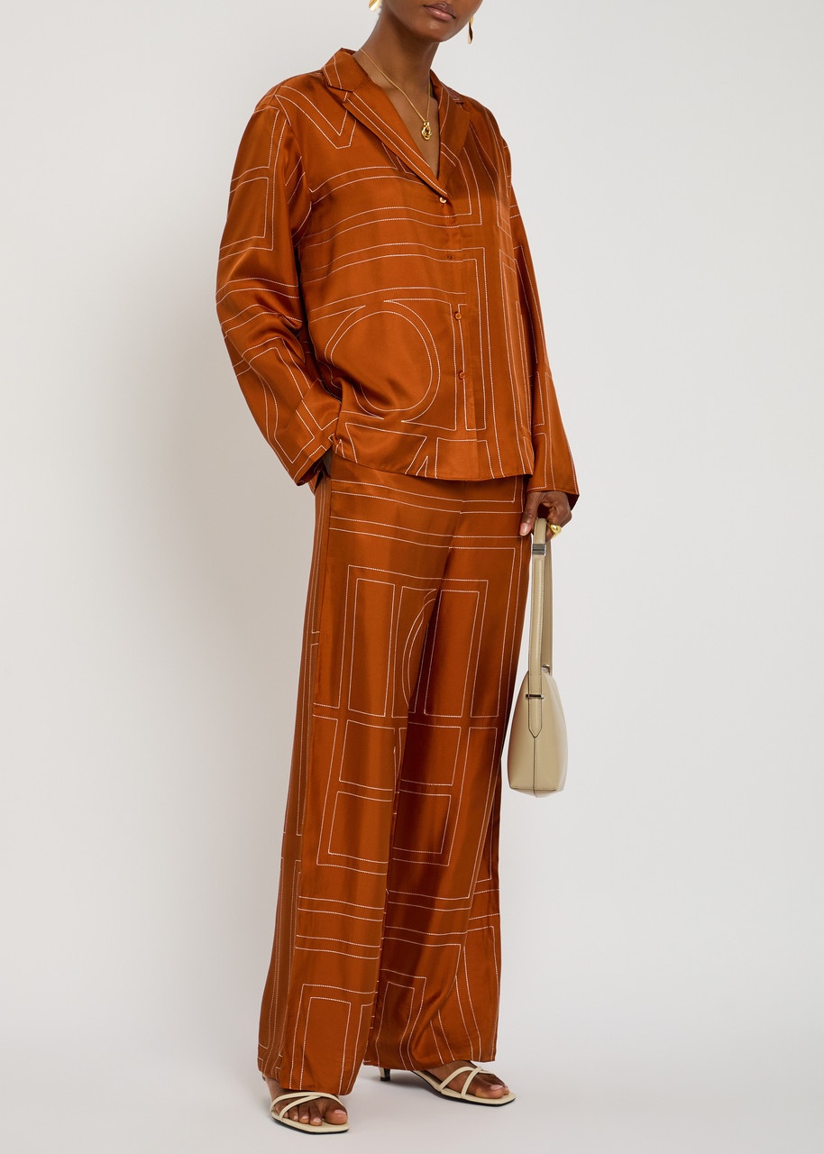 Toteme Logo-embroidered Silk-satin Trousers - 4