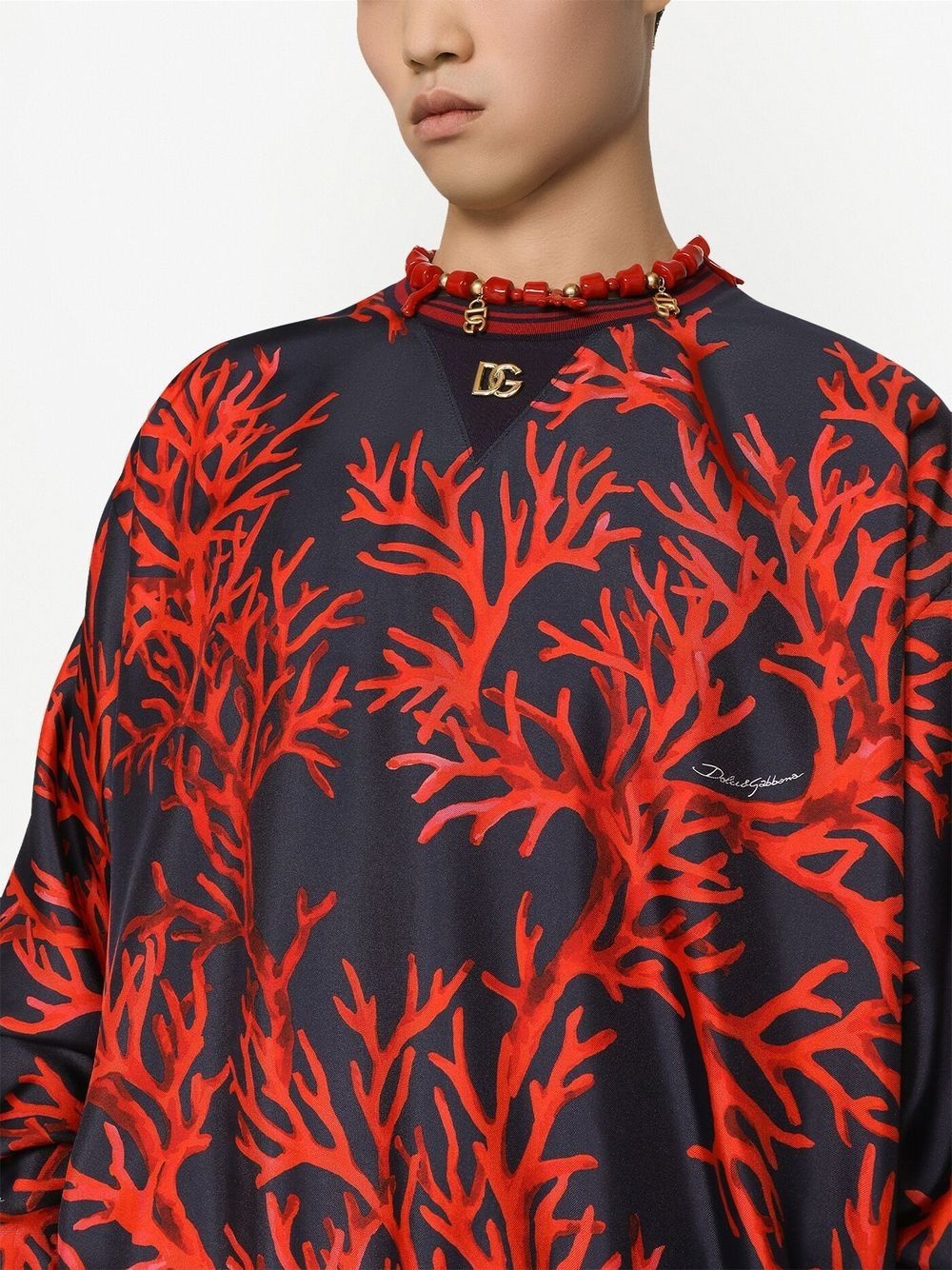 coral-print silk sweatshirt - 5