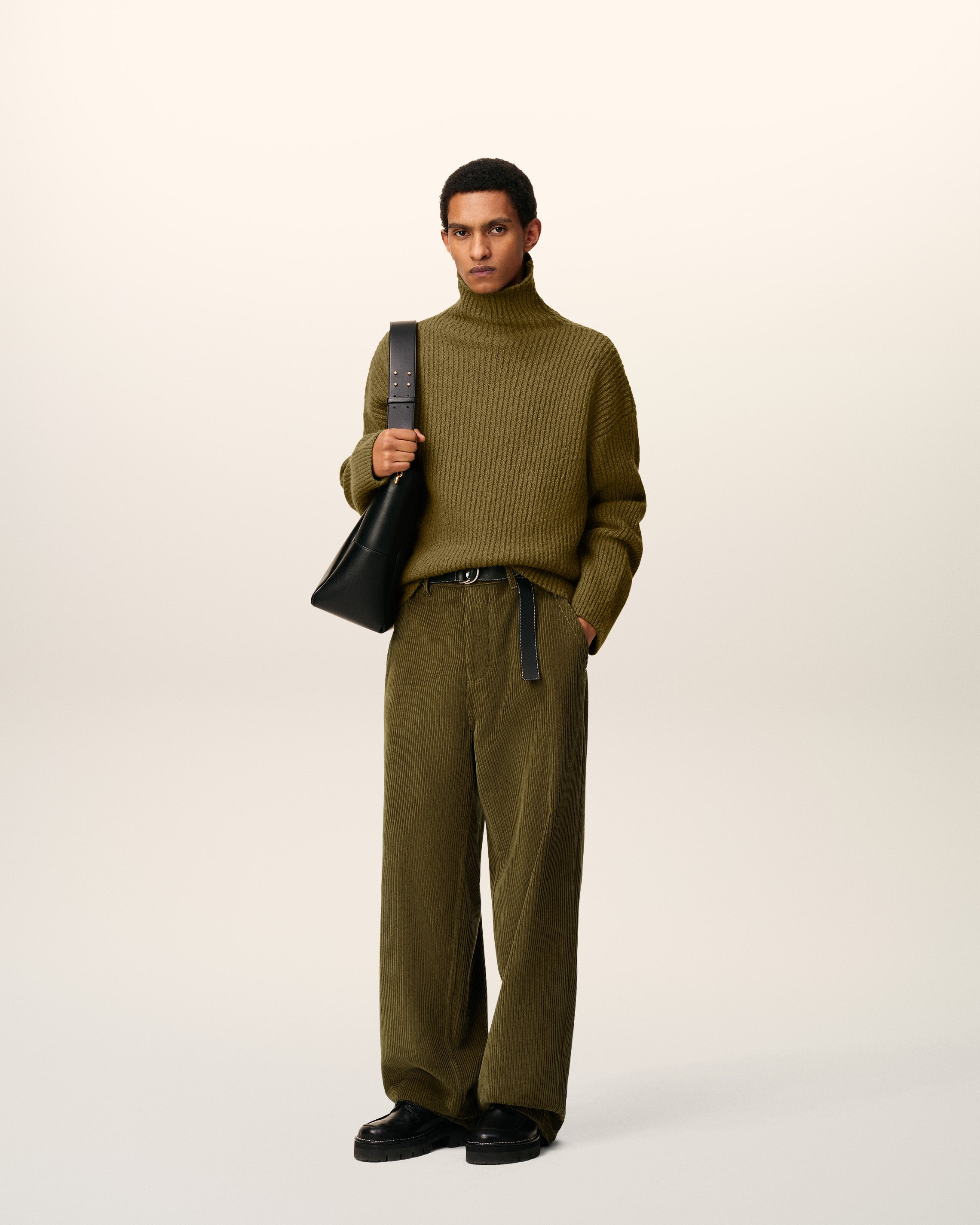 GREEN COTTON CORDUROY LARGE FIT TROUSERS - 2