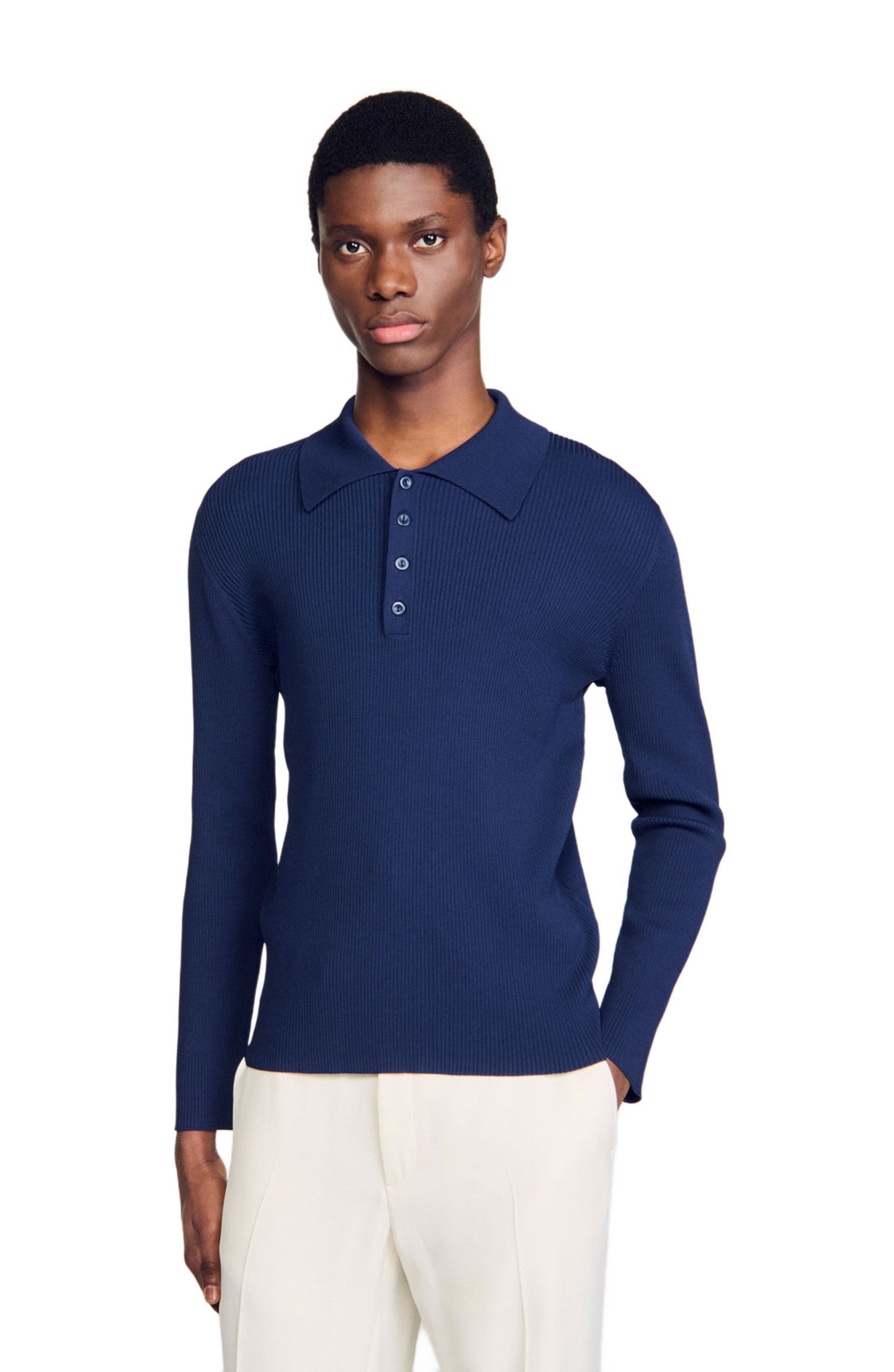 SANDRO Rib knit polo shirt in Royal Blue at Nordstrom - 1