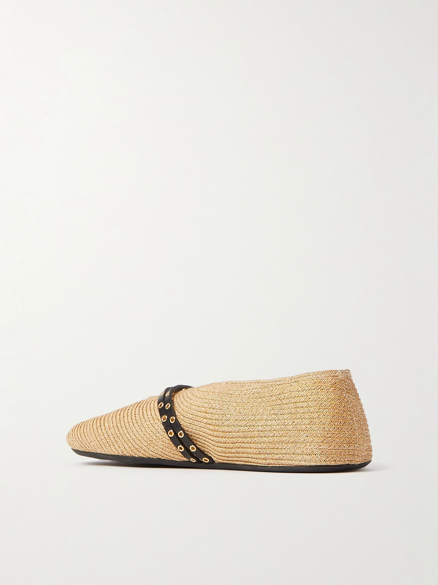 Leather-trimmed raffia ballet flats Beige - 3