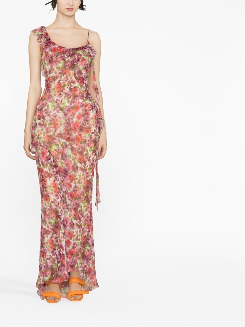 floral-print ruffled silk maxi dress - 2