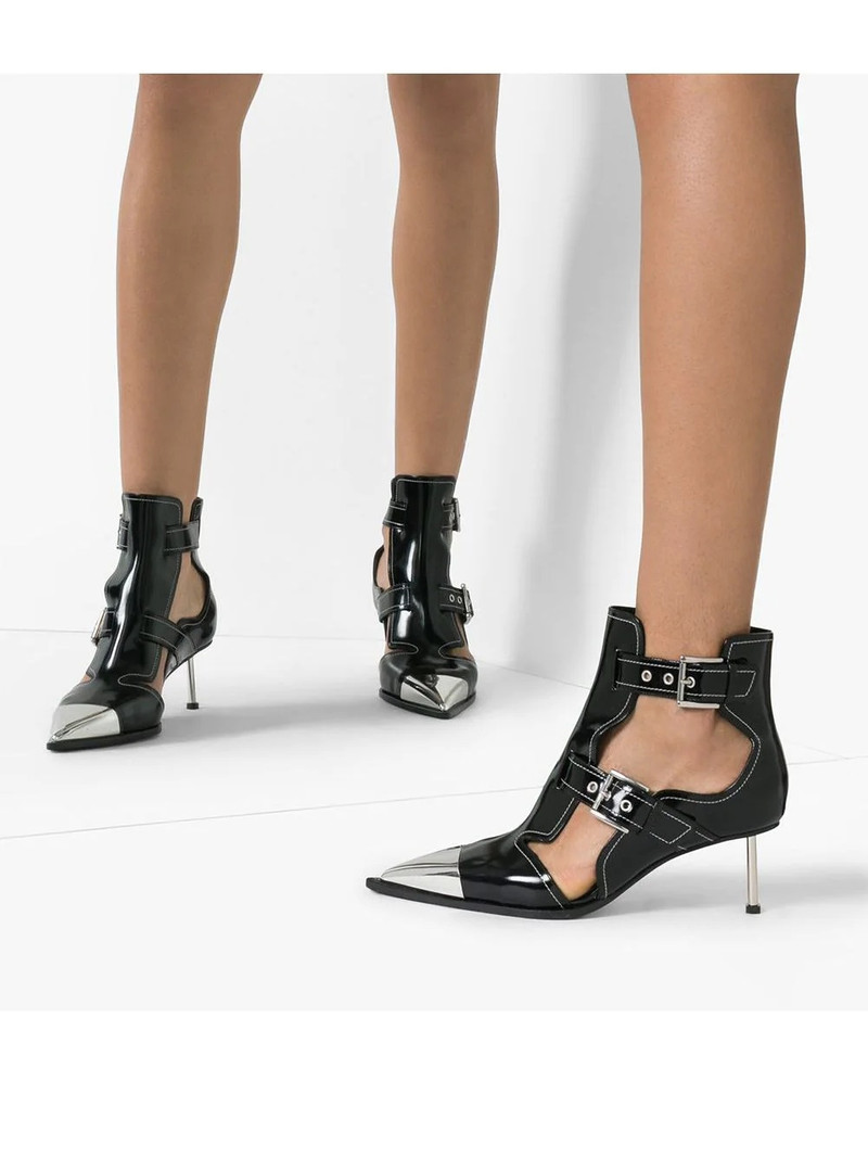 Alexander McQueen black buckle-up patent leather ankle boots outlook