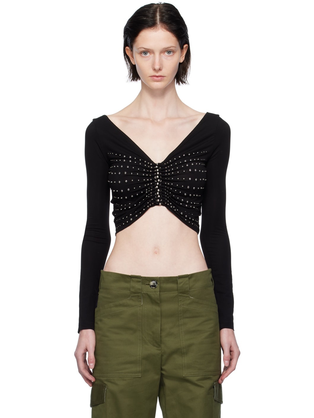 Black Studded Long Sleeve T-Shirt - 1